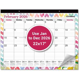 CRANBURY Large 22x17 Desk Calendar 2026, Use January to Dec 2026 as Big Deskpad Calendar or Extra Large Hanging Wall Planner, Colorful Seasonal Designs, Includes Stickers