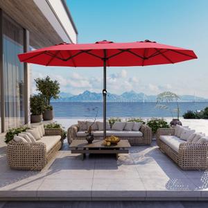 15FT Large Patio Umbrella with Base Included, Double Sided Extra Large Outdoor Umbrella, Rectangular Patio Market Umbrella for Pool, Yard, Lawn Garden (Red) (15*9FT)