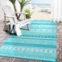 Uphome Coastal Outdoor Rug Waterproof 6x9, Reversible Ocean Beach Theme Striped Patio Plastic Straw Rugs, Tribal RV Camping Outside Carpet Mat for Pool Back Yard Deck Picnic, 6 x 9 ft