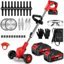 Cordless Weed Wacker with Wheels, 880W Electric Weed Eater Battery Powered with 2 x 21V Batteries, 3-in-1 Grass Trimmer/Brush Cutter with 5 Types Blades
