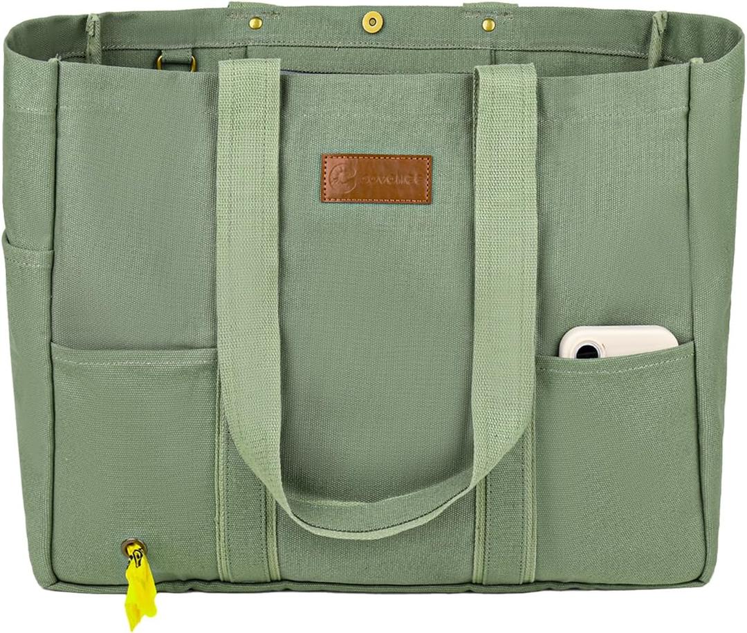 Heavy Duty Canvas Travel Tote Bag for Women, Large Reusable Grocery Shopping Bag with Reinforced Handles (Green)