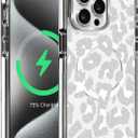 Magnetic for iPhone 14 Pro Max Case, Compatible with MagSafe, Wireless Slim Clear Shockproof Protective Cover for Women Girl - Gray White Leopard Print