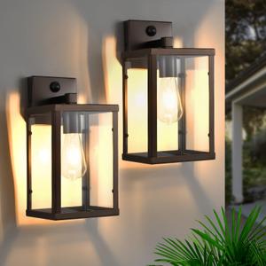 NOVCAND Dusk to Dawn Outdoor Light Fixtures, 2-Pack Sensor Porch Lights, Waterproof Exterior Wall Sconce Lighting Lamp, Waterproof Wall Lantern for House, Doorway, Garage (Brown)
