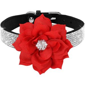 Cute Dog Collar with Bling Rhinestone, Fancy Crystal Diamond Glitter Pretty Jewel Soft Cat Collars for Small Medium Large Breed Dogs Girl Female Pet Puppy Kitten Terrier (L, Black2)