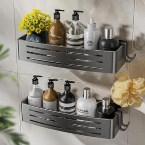 Shower Caddy Suction Cup,2 Pack Shower Shelves with Hooks No Drilling Removable,Large Capacity Bathroom Organizers and Storage,Waterproof Rustproof Shower Bathroom Accessories Decor(Gray)