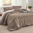 Bedsure Twin Comforter Set - 3 Pieces Pinch Pleat Bed Set, Brown Boho Bedding for All Season, 1 Soft Comforter, 1 Pillowcase, 1 Decorative Pillow
