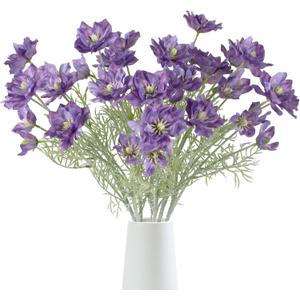 6PCS Cosmos Flowers Artificial Silk Cosmos Flowers 24”Purple Cosmos Artificial Flowers Clematis Silk Cosmos Wild Flowers Long Stem for Wedding Party Kitchens Home Decoration(Purple)