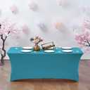 CWK 6FT Waterproof Stretch Spandex Table Cover for Rectangular Tables - Elastic Fitted Tablecloth for Folding Tables,Wrinkle Resistant Table Cloth for Parties, Weddings, Banquets & Events (Teal)