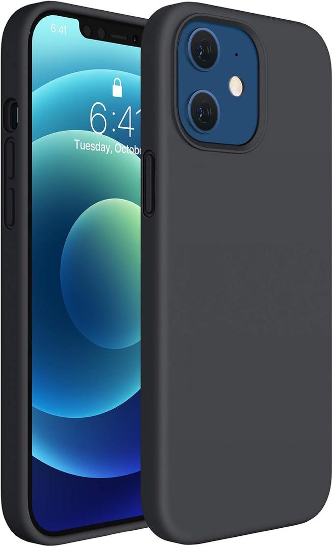 Miracase Compatible with iPhone 12 Case and iPhone 12 Pro Case, Liquid Silicone Gel Rubber Full Body Protection Shockproof Drop Protection Phone Case for iPhone 12/12 Pro 6.1 inch(Black)