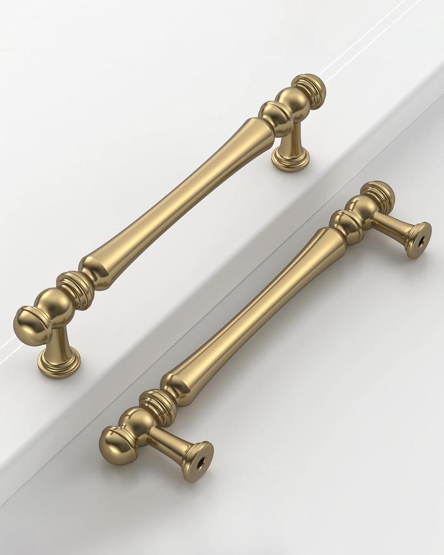 10 Pack 5"(128mm) Hole Center Brushed Brass Cabinet Pulls, Brass Kitchen Cabinet Handles, Retro Drawer Pull,Cupboard Handles,Bathroom Handle, Vanity Pulls