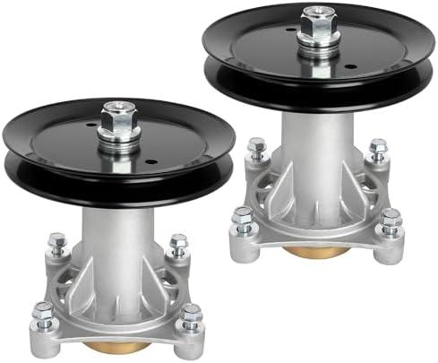 Belleone 187292 Spindle Assembly with 195945 Pulley, Fit for Hu sqvarna/Craftsman 42" 46" 48" 54" Mower Deck, Mandrel Spindle Replace 587819701 532187281 532192870, Pulley 195945 197473, 2 Pack