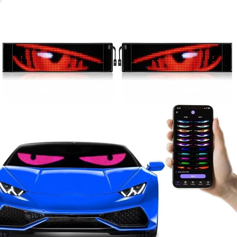 2Pcs Devil Eyes Light for Cars | LED Eyes for Truck Windshield | Flexible Scrolling Programmable LED Sign | Can Edit Text/Graffiti/Animations