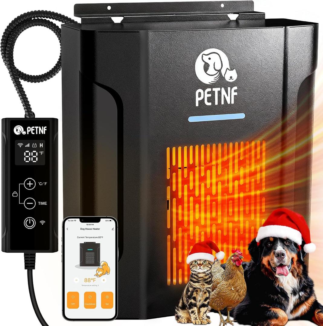 Dog House Heater 45 to 113 Thermostat Controlled Pet House Heater with Wifi Remote App Control 300W Fast Heating Energy Saving Eco Mode Safe for Outside Dog House Winter Chicken Coop