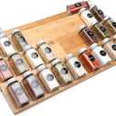 Bamboo Spice Drawer Organizer, 4 Tier In Drawer Spices Rack for Cabinet Drawer Expandable From 13" to 26", Stackable Seasoning Storage Organizer Insert