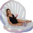 Inflatable Pool Candy Float Giant Oyster Seashell Lounge Sturdy Handle With Glitter Pearl Beach Ball And Cup Holder, Perfect For 1 Or 2 People Hold Up To 400 Ib
