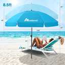 8.5FT Beach Umbrella, Portable Outdoor Umbrellas for Sand with Anchor Heavy Duty High Windproof, Height Adjustable Tilt Iron Pole, Patio Umbrella UV 50+ Protection Air Vent, Patio Garden Pool