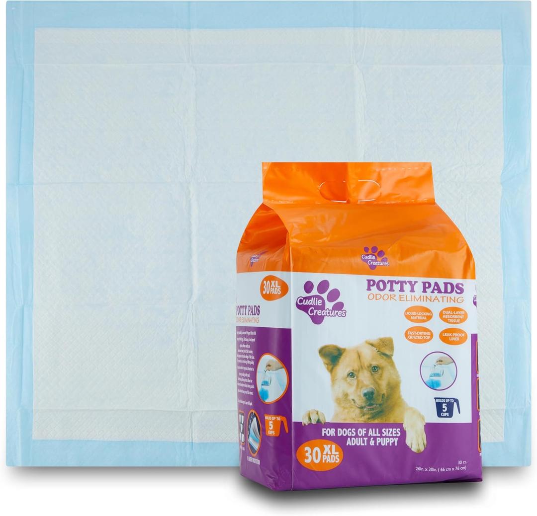 Cudlie Training Pads for Dogs, 30 Count ,26"x30"| Puppy Pee Pads for Dogs | Absorbent Dog & Puppy Supplies for Dog Training and House Training