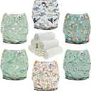 Mama Koala 3.0 Pocket Cloth Diapers for Babies with AWJ Lining, 6 Pack with 6 4-Layer Natural Cloth Diaper Inserts - Reusable and Washable Pocket Diapers (Adorable Animal)