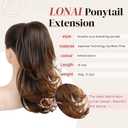 LONAI Ponytail Extension for Women,18 Inch Layered Wavy Pony Tail Hair Extensions, Natural Drawstring Ponytail Synthetic Hairpiece for Daily Wear (Almond brown)