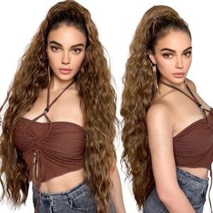 HOOJIH Ponytail Extension, 34 Inch Extra Long Drawstring Ponytail Clip in Pony Tails Hair Extension Flurry Wavy Ponytails Soft Upgraded Synthetic Fiber Fake Ponytail Hairpiece for Women - Mocha Melt