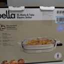bella Make & Take XL Electric Skillet, Fits-anywhere kitchenware, EverGood Ceramic Coating, Adjustable Temperature & Dishwasher-Safe Tempered Glass Lid, Cast Aluminum Base, 1200 Watt, Oatmilk