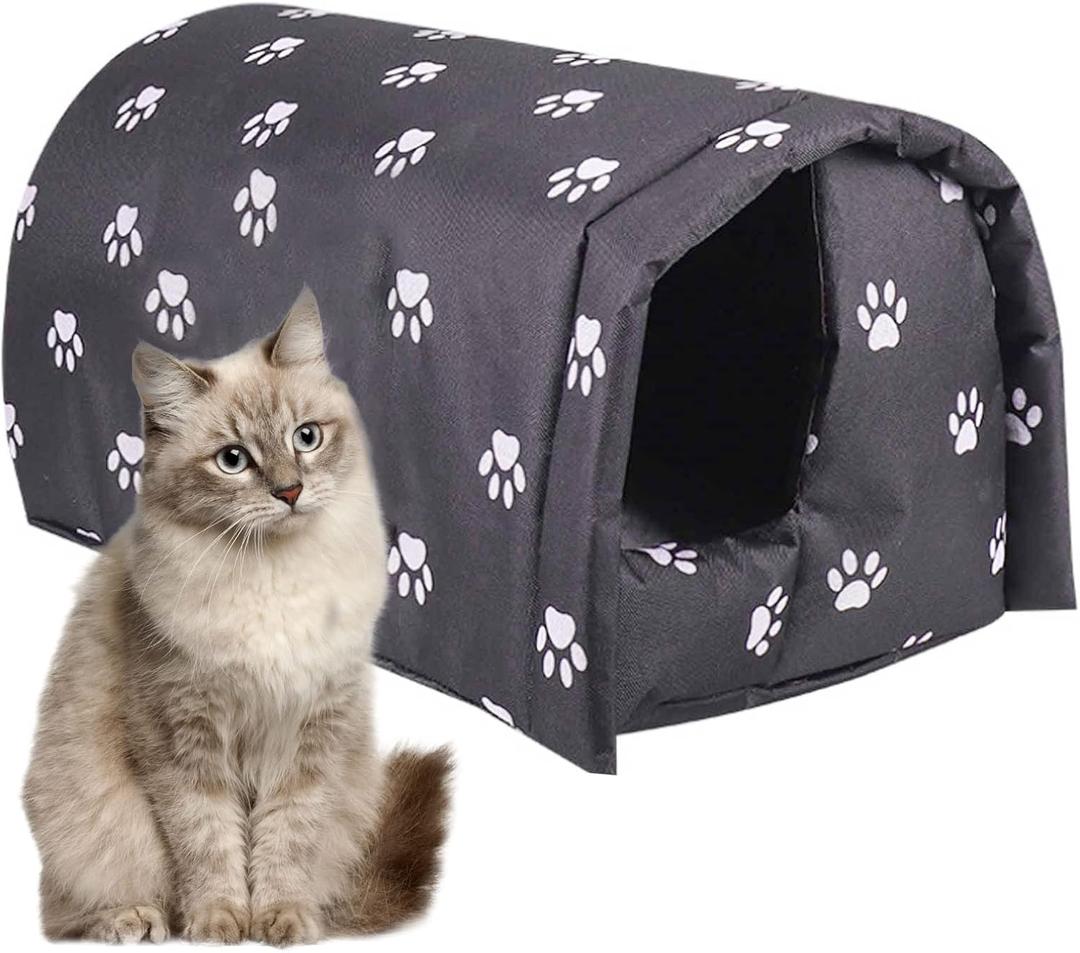 Fhiny Stray Cats Shelter, Waterproof Outdoor Cat House Foldable Warm Pet Cave for Winter Wild Animal Tent Bed Anti-Slip Kitten Cave for Feral Cat Dog Puppy Weatherproof Black (XL:23.6"17"15.7")