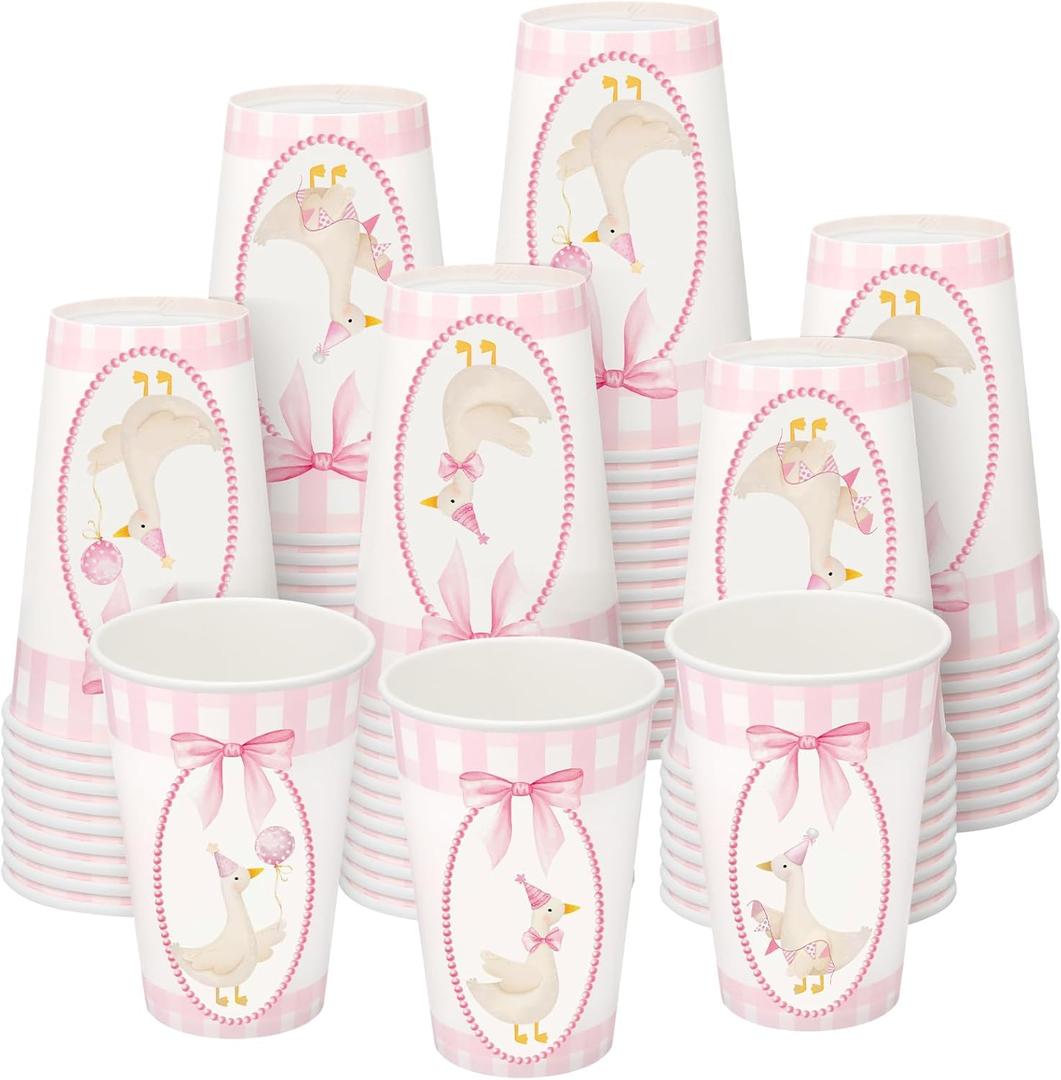 50 Pcs One Silly Goose Party Paper Cups 12 oz Disposable Baby Shower Cups for Birthday Decorations Supplies(One Silly Goose)