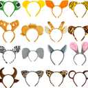 16Pcs Jungle Animal Ears Headbands as Safari Party Favors Wild One Birthday Decorations Plush Animal Headpiece for Kids Adults