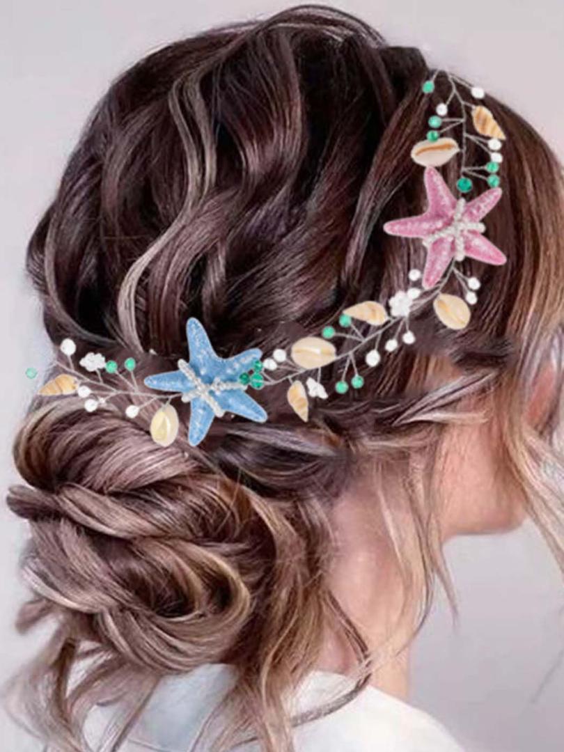 Yean Starfish Hair Vine Seashell Headband Beach Mermaid Hair Accessories for Women