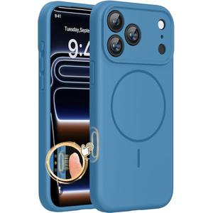 Miracase Magnetic for iPhone 17 Pro Case, Compatible with MagSafe, Integrated Silicone Camera Control Cover, 3.0mm Thicken Shockproof Drop Protection Phone Case for 17 Pro, Capri Blue