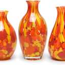 C d'Oro Set of 3 Small Glass Vases Orange/Yellow Confetti Hand Blown Murano-Style Art Glass for Flower and Decor - Models N 65/66/67