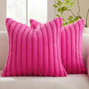 MIULEE Hot Pink Throw Pillow Covers 20x20 Inch Set of 2 Fuzzy Striped Soft Pillowcase with Velvet Back Faux Rabbit Fur Cushion Covers Decorative Home Decor for Couch Sofa Bedroom Livingroom