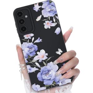 2 x for Samsung Galaxy A14 5G Phone Case, Fashion Flower Pattern Design Girls Women Liquid Silicone Cover, Slim Shockproof and Scratch-Resistant Soft Case for Samsung A14 - Black