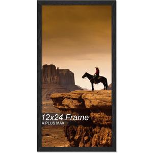 A PLUS MAX 12x24 Picture Frame, Black Engineered Wood Frame for 12 x 24 Inch Picture Poster Photo, Light Weight 12 by 24 Frame with Wood-grain for Wall - 1 Pack/Black/12 x24