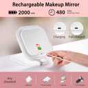 DESCHEN Travel Makeup Mirror with Lights, Rechargeable 1X/10X Magnifying Vanity Mirror, Portable Lighted Makeup Mirror with Magnification & 3 Color Light, Dimmable Touch Screen, Folding LED Mirror 7"