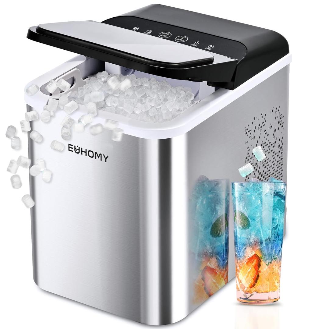 EUHOMY Nugget Ice Maker Countertop, Ready in 8 Mins, 35lbs/24H, Self-Cleaning, Portable Ice Makers Machine with Ice Scoop & Basket, Sonic Ice Maker with Chewable Pellet Ice for Home/Party/RV/Camping (Silver)