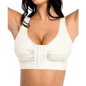 FeelinGirl Post Surgery Compression Bra for Women's Front Closure Bra with Adjustable Straps Wirefree (Medium, White)