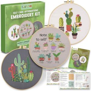 CRAFTILOO Embroidery Kits for Adults Hand Embroidery kit for Beginners with Stamped Embroidery Patterns Starter Embroidery Kit. Needlepoint kit Cross Stitch kit for Teens& Adults Cactus (Note To Self)