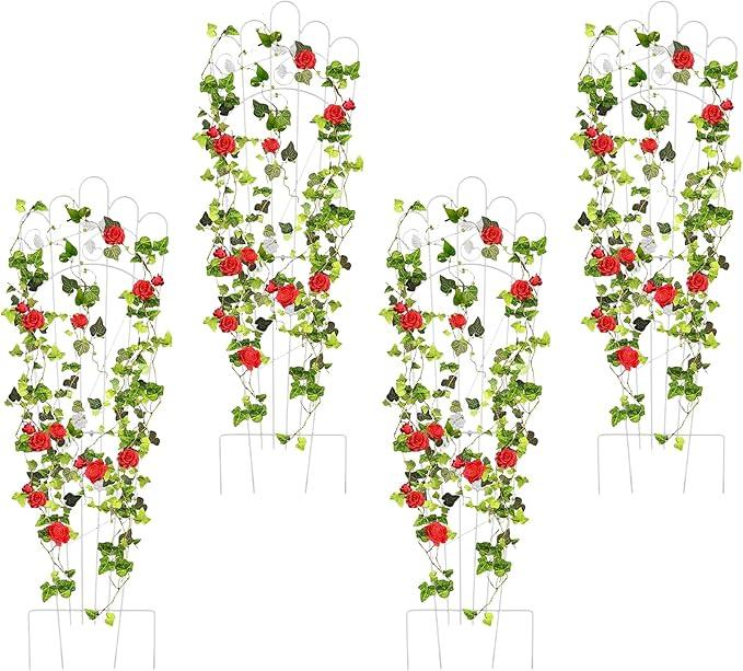 Metal Trapezoidal Garden Trellis for Indoor Plants, Patio Trellis for Climbing Plants Outdoor, 60-inch Sturdy Removable Plant Stand for Roses, Vegetables, and Flowers in Garden, 4 Pack-White Metal Trapezoidal Garden Trellis for Indoor Plants, Patio Trellis for Climbing Plants Outdoor, 60-inch Sturdy Removable Plant Stand for Roses, Vegetables, and Flowers in Garden, 4 Pack-White