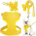 Dog Collar and Leash Set with Bowtie, Girl Dog Collars Metal Buckle Adjustable for Small Medium Dogs (Yellow, S: Neck 10-16", Chest 13-16")