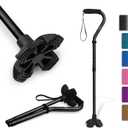 KINGGEAR F1 Walking Stick, Walking Cane for Women & Men with Wrist Strap, Lightweight & Sturdy Offset EVA Handle, Large Quad Base, Self Standing for Seniors and People with Injuries & Recovery (Black)