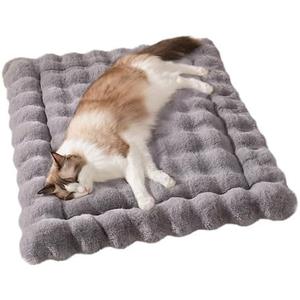 SOMAHE Cat Bed Mat, Soft Plush Faux Fur Kneading Pet Bed, Machine Washable Cat Sleeping Pad for Indoor Cats & Kittens, Non-Slip Fluffy Cat Rug for Couch Sofa Floor, 23x15 Inch Grey