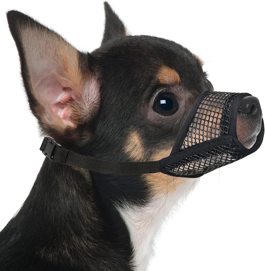 Mayerzon Dog Muzzle, Soft Mesh Muzzles for Small Medium Large Dogs Chihuahua Poodle Husky Labrador Retriever, Breathable Dog Mouth Guard for Biting Chewing Grooming, Allow Panting Drinking(XS, Black) (XS-Snout (5-6))