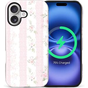 for iPhone 17 Case,Compatible with MagSafe,Dual-Layer Hard Shell + Silicone Cover,Full Body Protection Shockproof Case for iPhone 17-Blushing Floral Chic Coquette