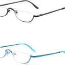 Half Frame Reading Glasses, Half Metal Moon Readers for Women Men 2 Pairs 1.25 ((Black,Blue))