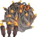 Novelty Lights 25ft 50 LED Amber Christmas String Lights, 6" Spacing on Brown Wire, UL Listed IP55 Commercial Grade Xmas Lights for Outdoor/Indoor, Dimmable, Connectable, Amber