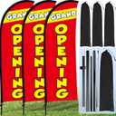 Buryeah 3 Sets Grand Opening Feather Flag Pole Kit 7ft Grand Opening Swooper Flags Banners Advertising Sign Pole Kit Ground Stake and Portable Bag for Retail Store Outside Business Advertising (Red)
