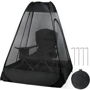 Pop Up Mosquito Net Tent for Chair with Stakes, One Person Pop Up Tent with 360 Mesh, Portable Personal Mosquito Net Shelter for Fishing, Backyard, Camping Outdoor Use, Not Included Chair