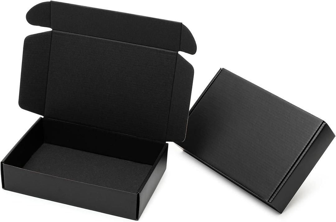 Mcfleet 9x6x2" Black Shipping Boxes - 24 Pack Corrugated Cardboard Mailing Box Packaging for Small Business - Tab Locking Literature Mailer Flat Empty Gift Packing Supplies