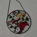 Tuitessine Cardinal Stained Glass Suncatcher - Red Bird Sun Catcher - Hand-Painted Glass Panel - Decor for Window - Christmas & Birthday Gift for Grandma & Birds Lover - 6.3x6.3